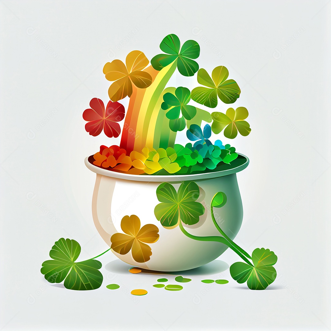 Ilustração 3D balde de trevos da sorte