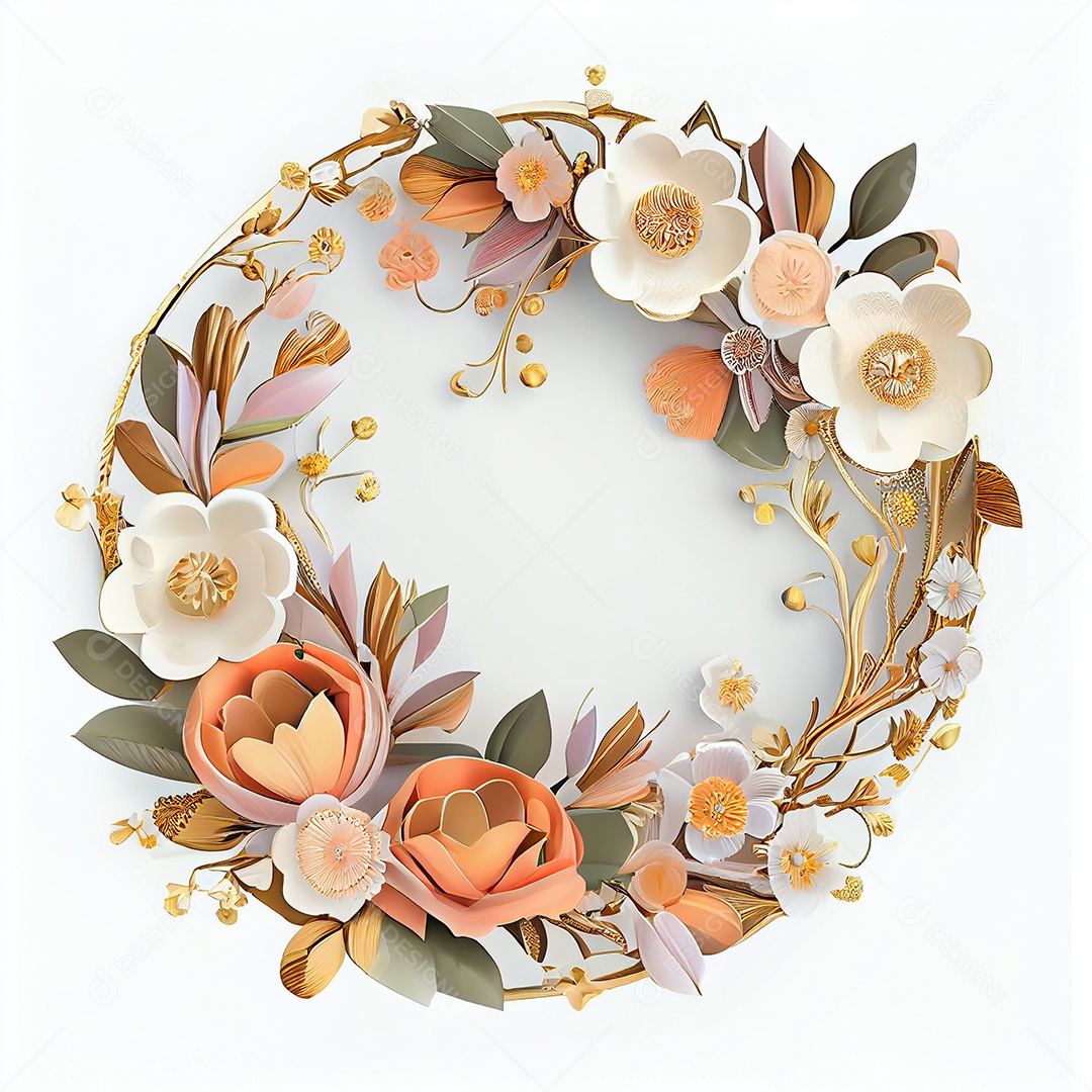 Arco de flores sobre fundo branco