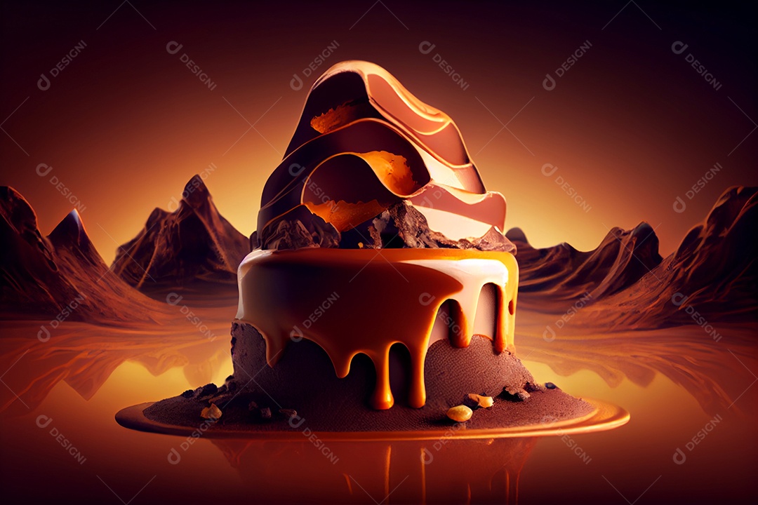 Ilustração bolo de chocolate com caramelo