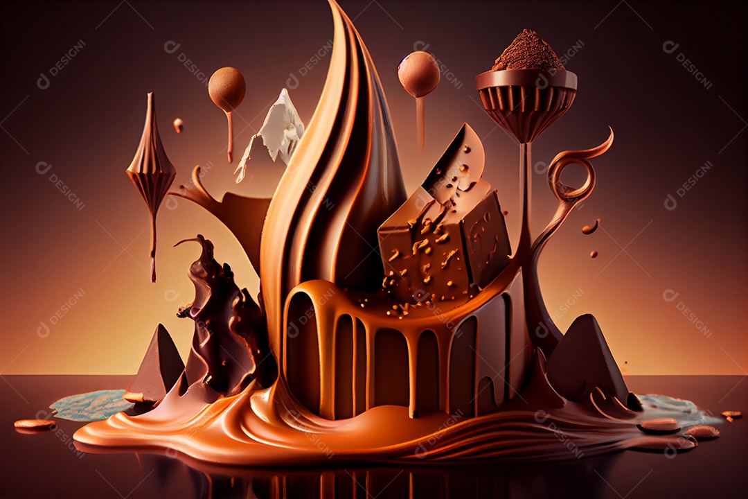 Ilustração bolo de chocolate com caramelo