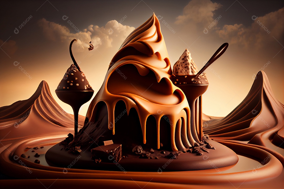 Ilustração bolo de chocolate com caramelo