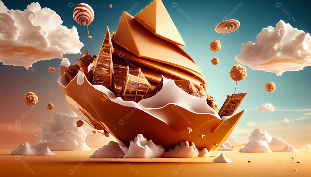 Ilustração bolo de chocolate com caramelo