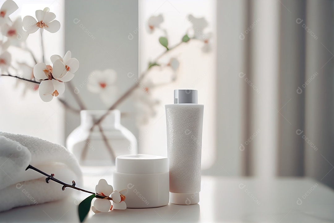 Vidros brancos sobre fundo de flores