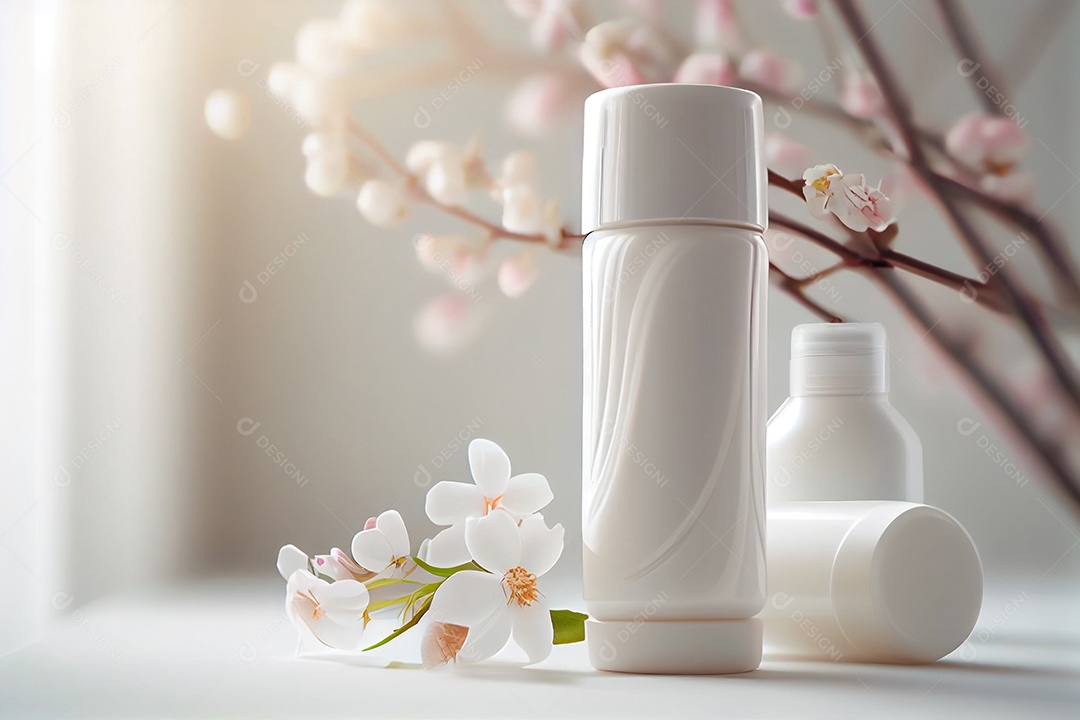 Vidros brancos sobre fundo de flores