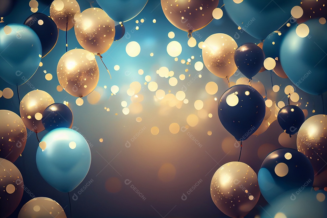Cenário com balões e confetes