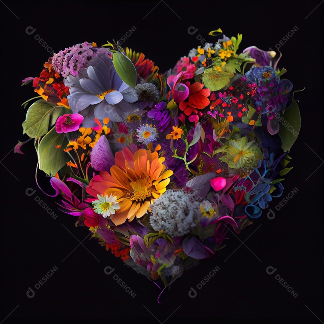 Ilustração coração feito de flores