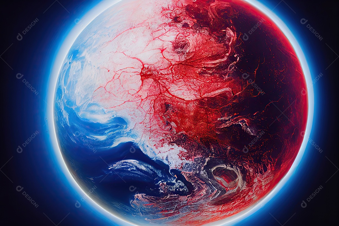 O planeta Terra ferido e doente com sangue pingando após as Guerras Nucleares