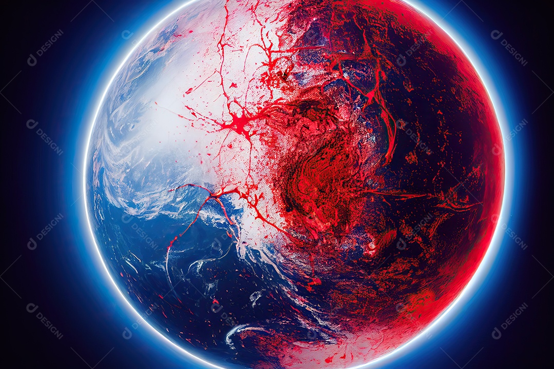 O planeta Terra ferido e doente com sangue pingando após as Guerras Nucleares