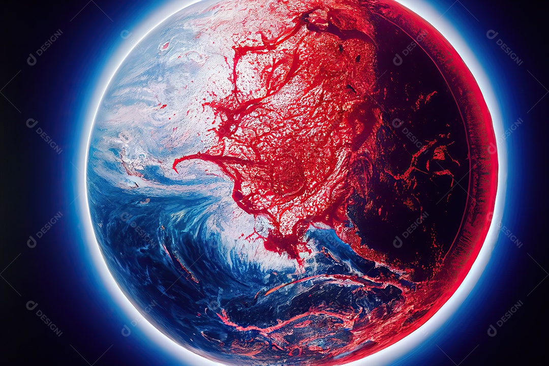 O planeta Terra ferido e doente com sangue pingando após as Guerras Nucleares