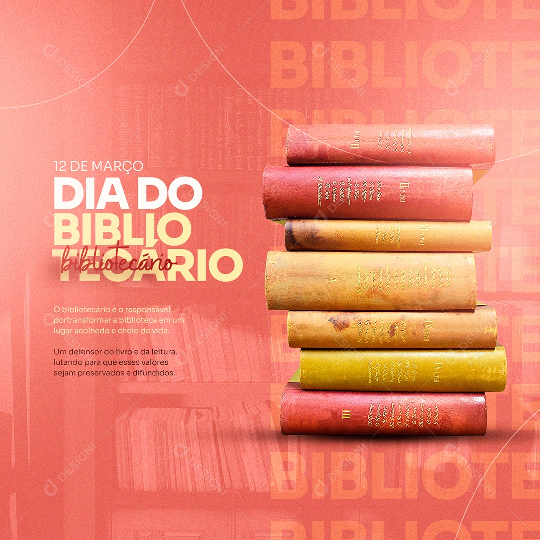 Biblioteca Marca Quadradinho Dia do Bibliotecário 12 de Março Social Media PSD Editável