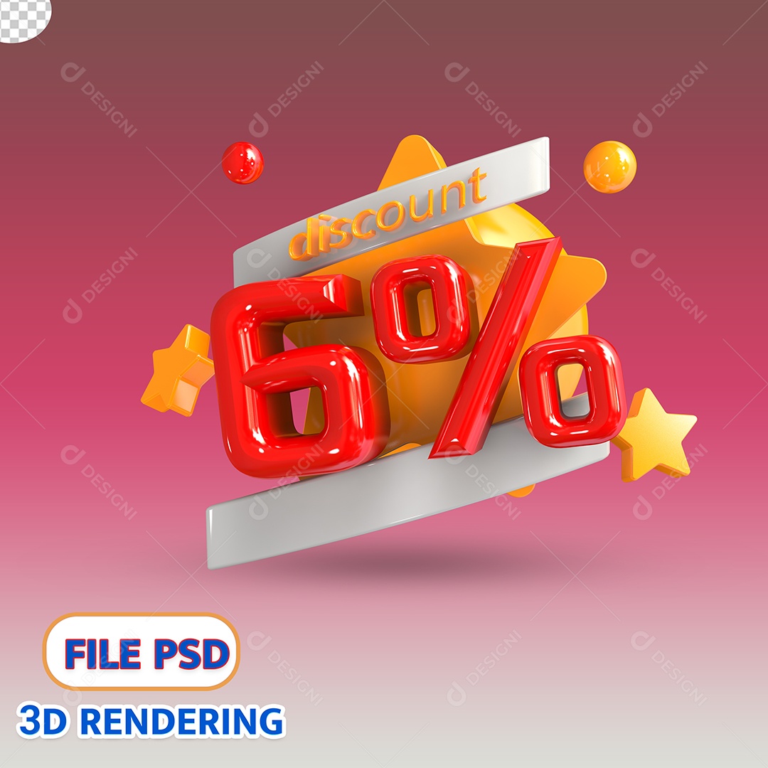 Selo 3D 6% de Descontos Estrela Dourada PSD