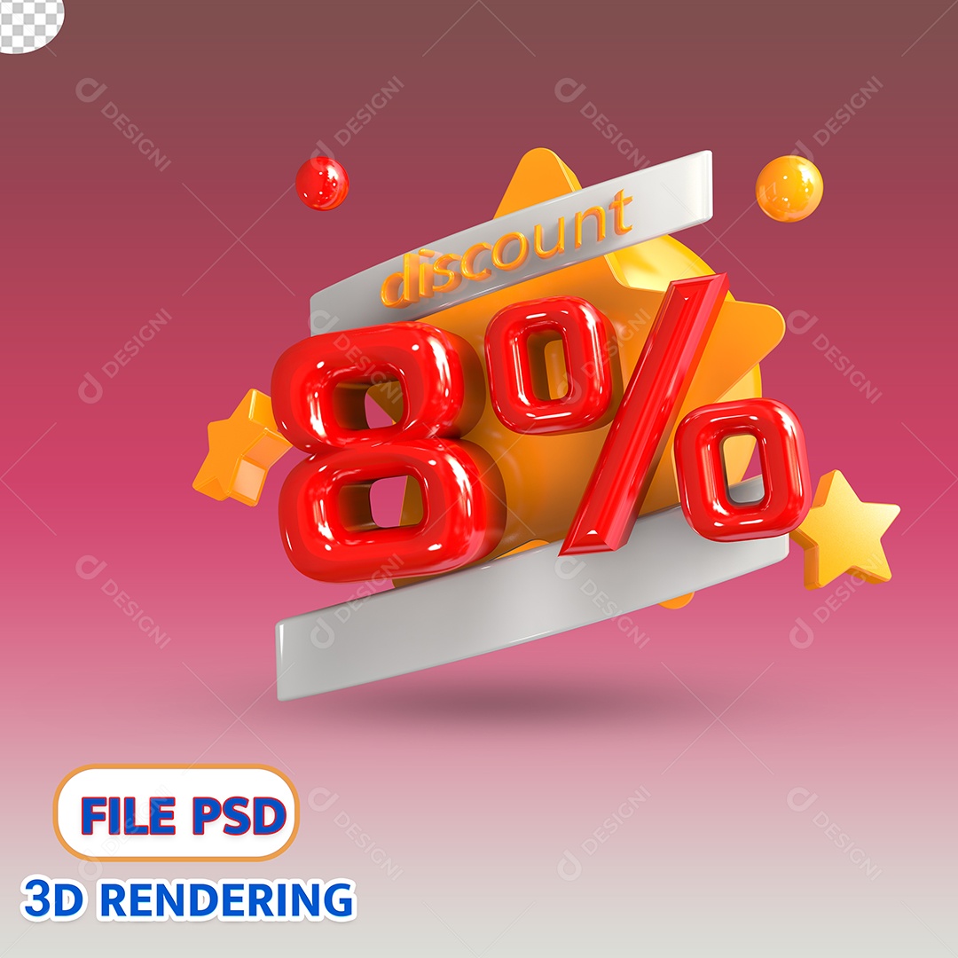 Selo 3D 8% de Descontos Estrela Dourada PSD