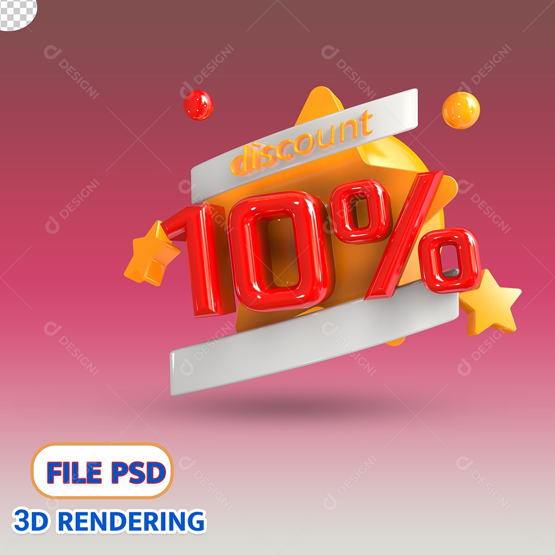 Selo 3D 10% de Descontos Estrela Dourada PSD