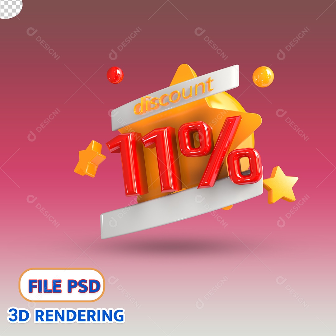 Selo 3D 11% de Descontos Estrela Dourada PSD