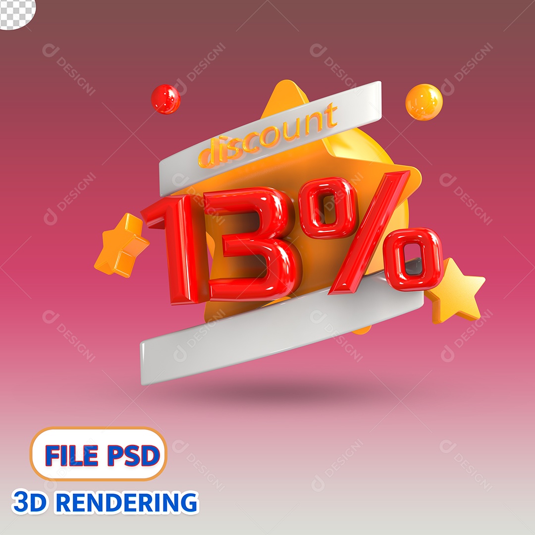 Selo 3D 13% de Descontos Estrela Dourada PSD