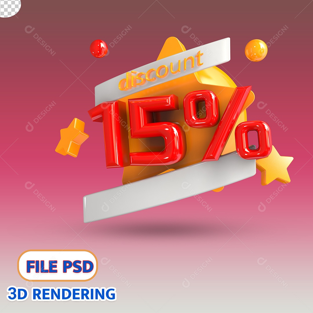 Selo 3D 15% de Descontos Estrela Dourada PSD