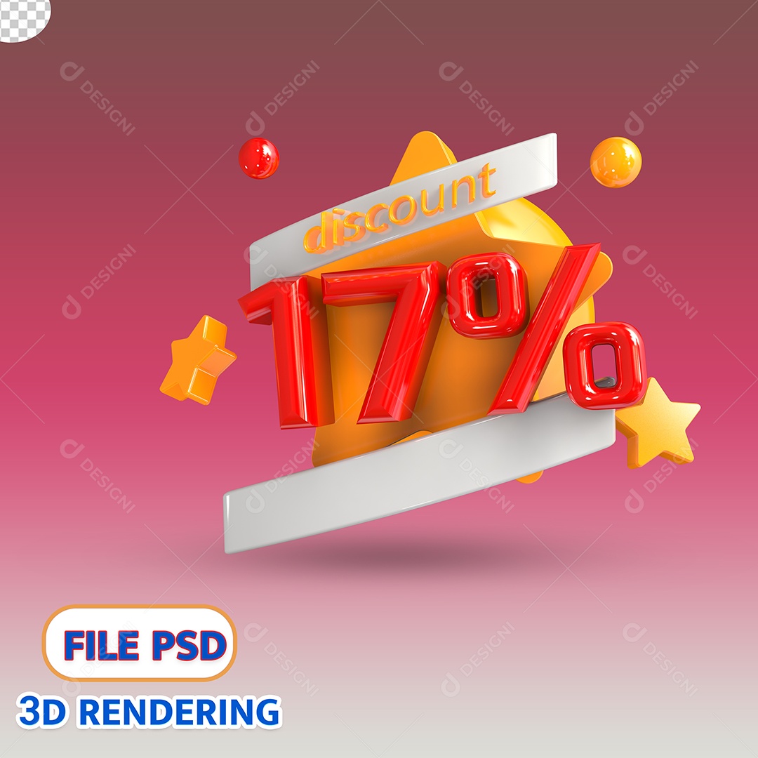 Selo 3D 17% de Descontos Estrela Dourada PSD