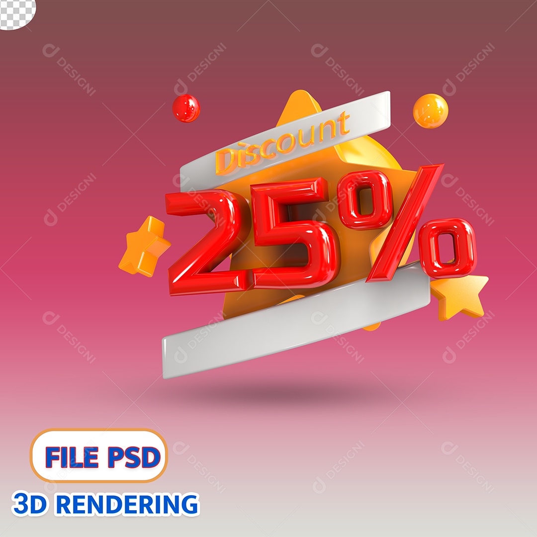 Selo 3D 25% de Descontos Estrela Dourada PSD