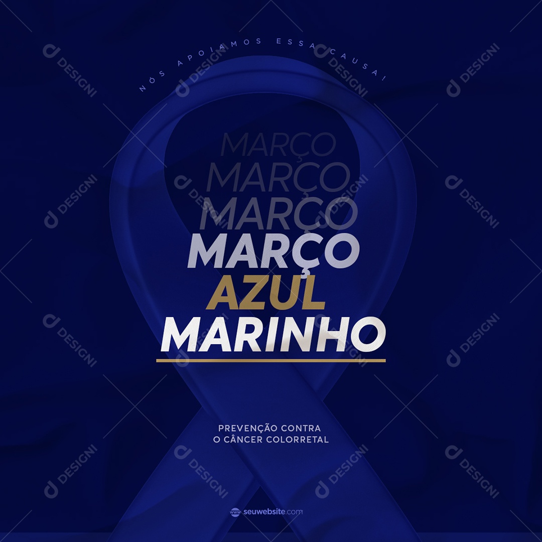 Prevenção Contra o Câncer Colorretal Março Azul Marinho Social Media PSD Editável