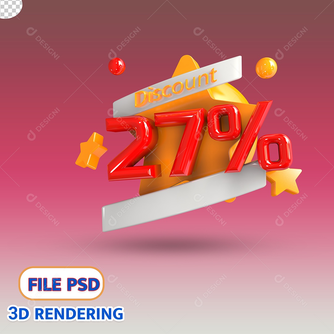 Selo 3D 27% de Descontos Estrela Dourada PSD