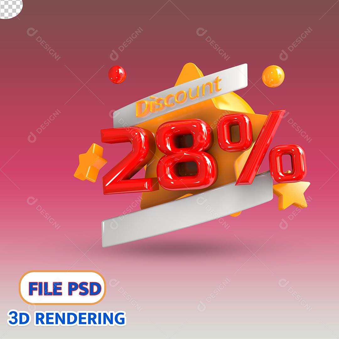 Selo 3D 28% de Descontos Estrela Dourada PSD