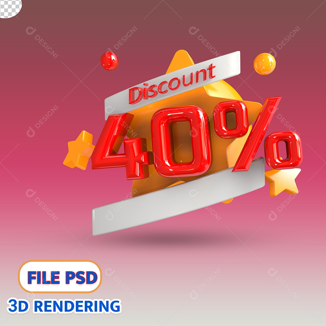 Selo 3D 40% de Descontos Estrela Dourada PSD