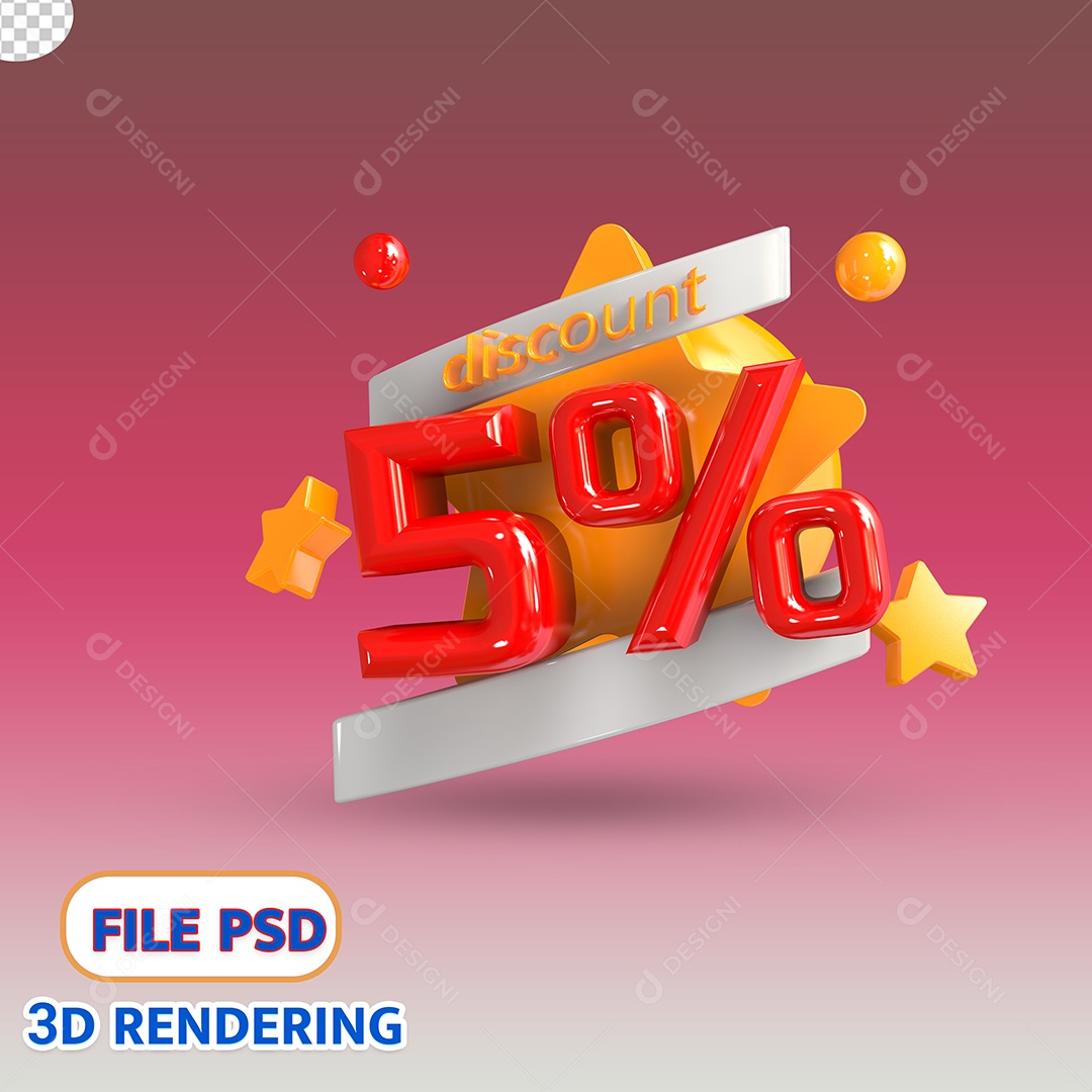 Selo 3D 5% de Descontos Estrela Dourada PSD