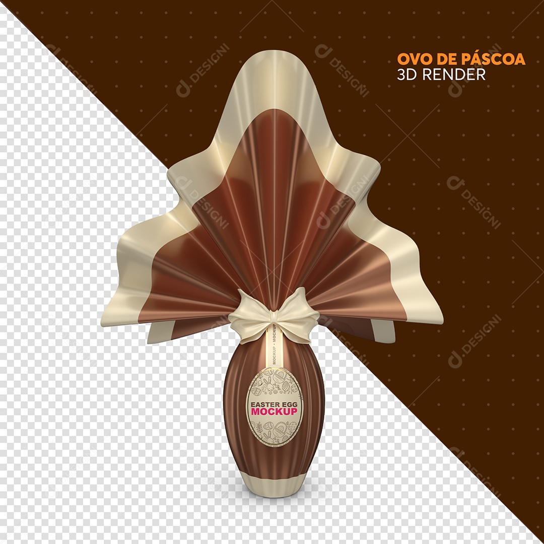 Mockup de Ovo de Páscoa Elemento 3D Marrom para Composição PSD