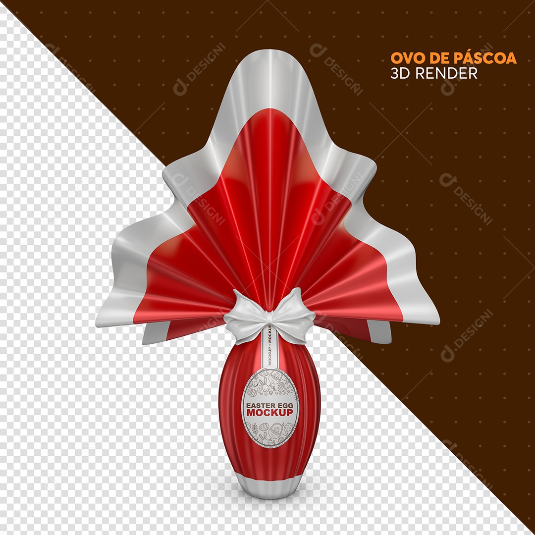 Mockup de Ovo de Páscoa Elemento 3D Vermelho para Composição PSD