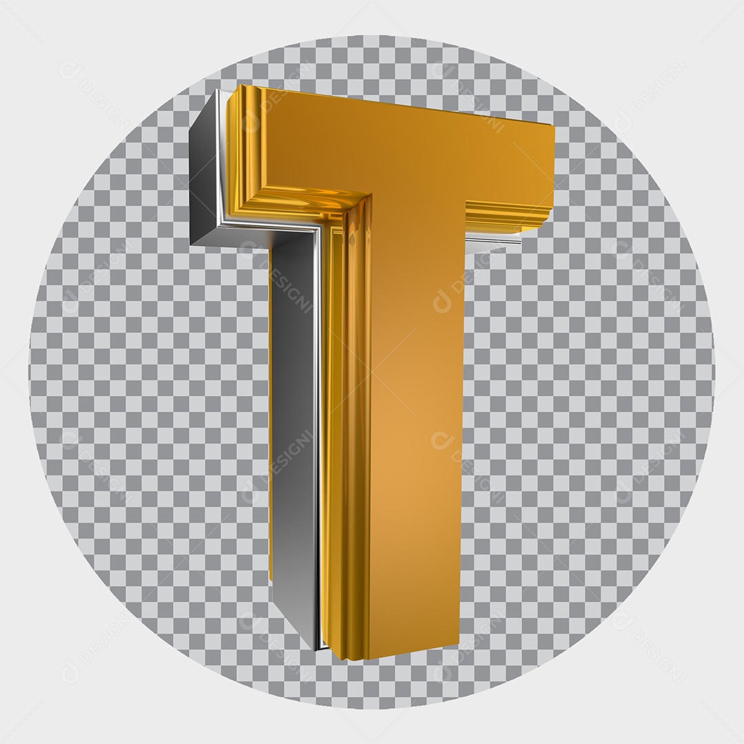 Alfabeto 3D Letra T Maiúscula Dourada Elemento Para Composição PNG Transparente