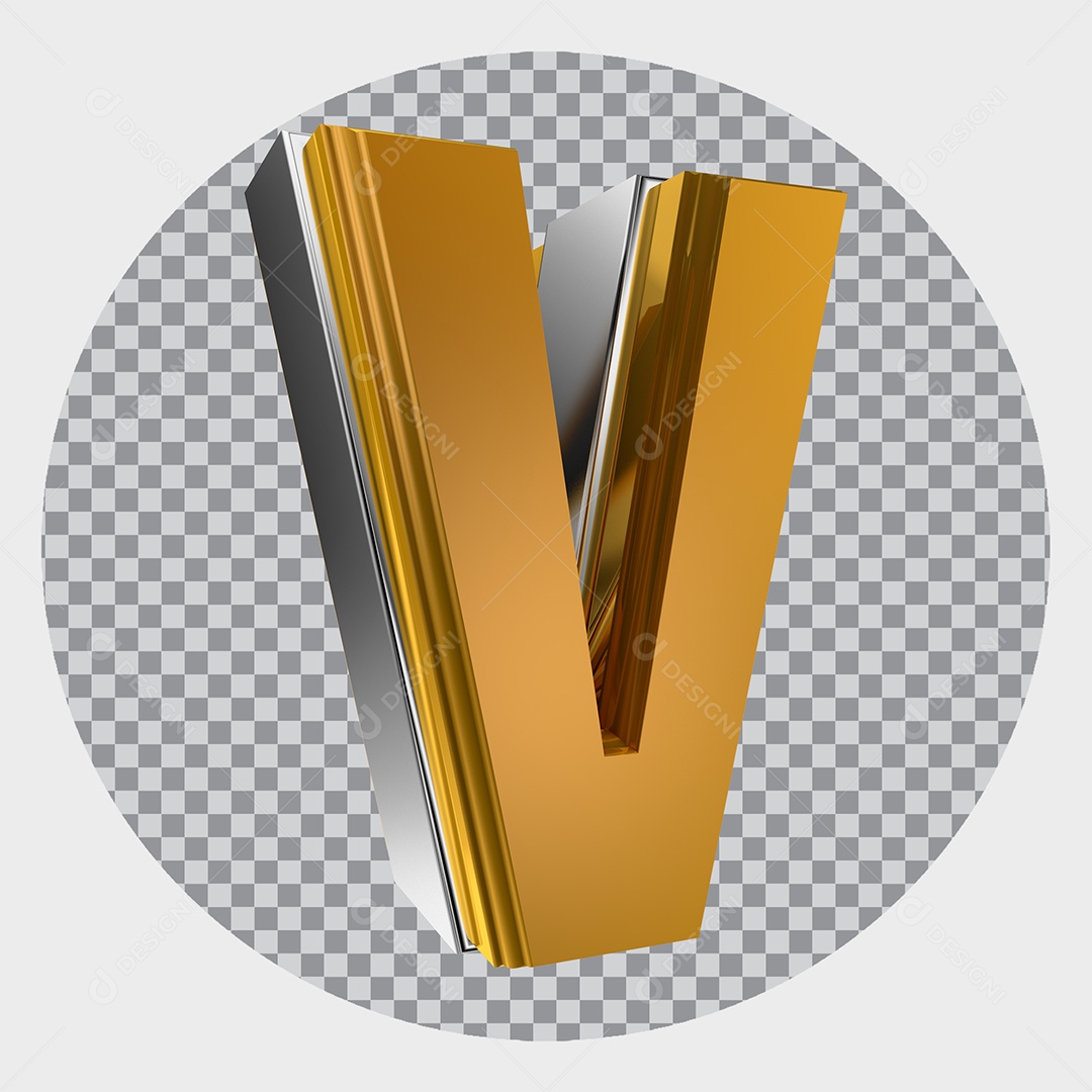 Alfabeto 3D Letra V Maiúscula Dourada Elemento Para Composição PNG Transparente