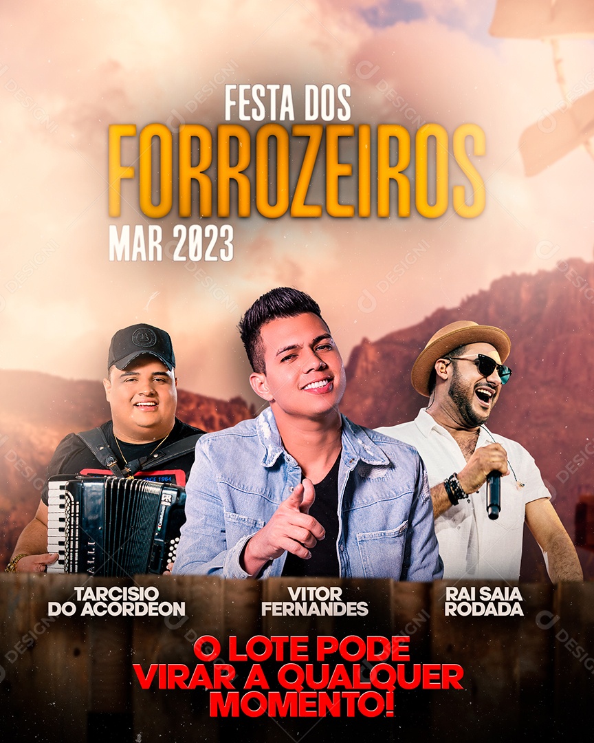 Festa Dos Forrozeiros Tarcísio do Acordeon Vitor Fernandes Raí Saia Rodada Flyer Social Media PSD Editável