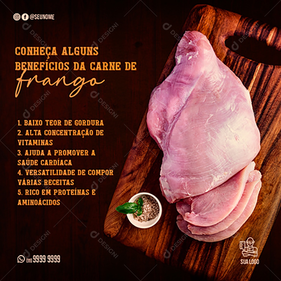 Conheça Alguns Benefícios da Carne de Frango Social Media PSD Editável