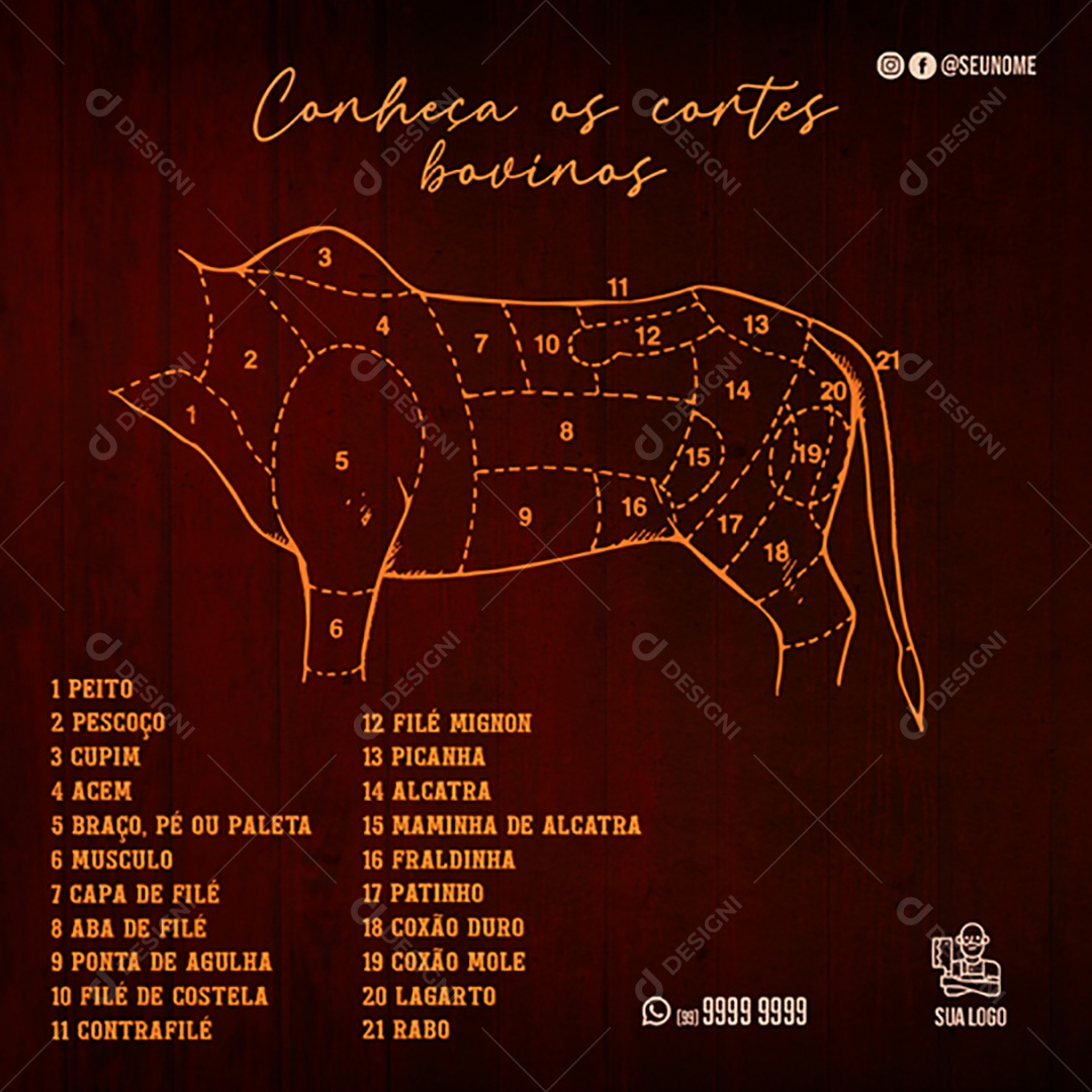 Conheça os Cortes Bovinos Social Media PSD Editável
