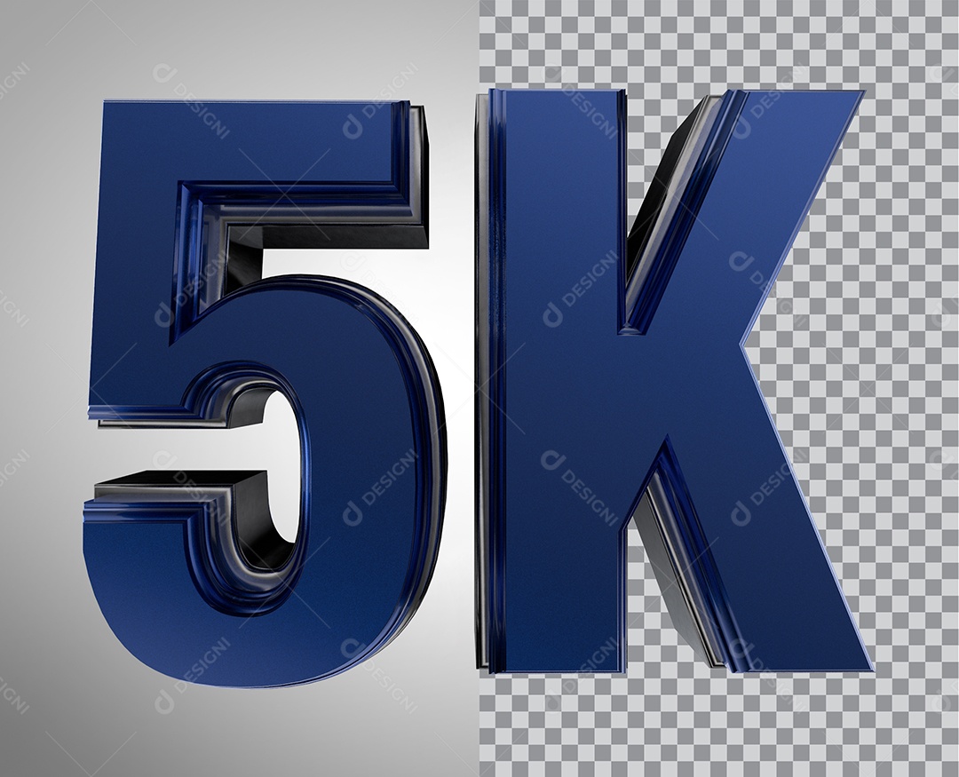Número 3D 5K de Seguidores Elemento Azul Para Composição PNG Transparente