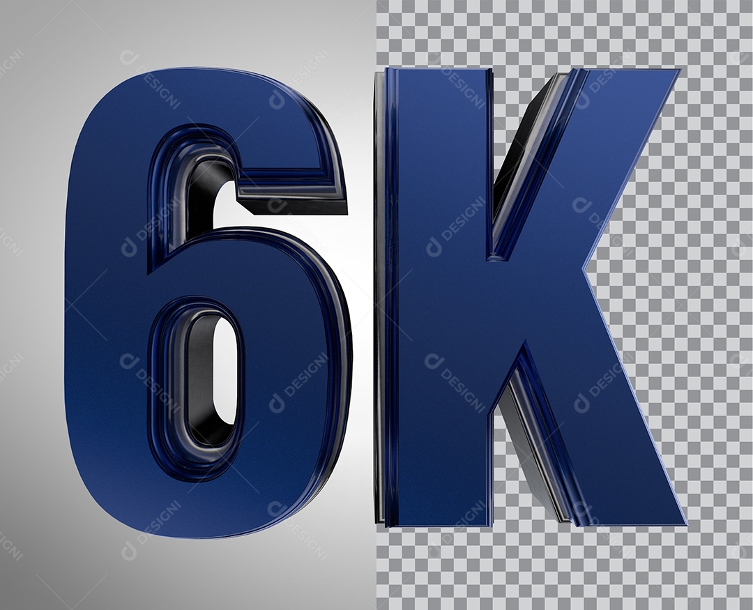 Número 3D 6K de Seguidores Elemento Azul Para Composição PNG Transparente
