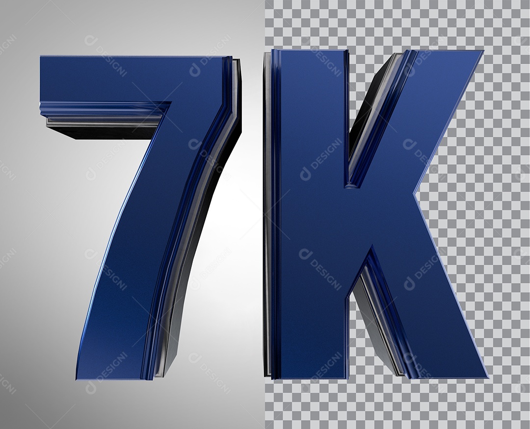 Número 3D 7K de Seguidores Elemento Azul Para Composição PNG Transparente