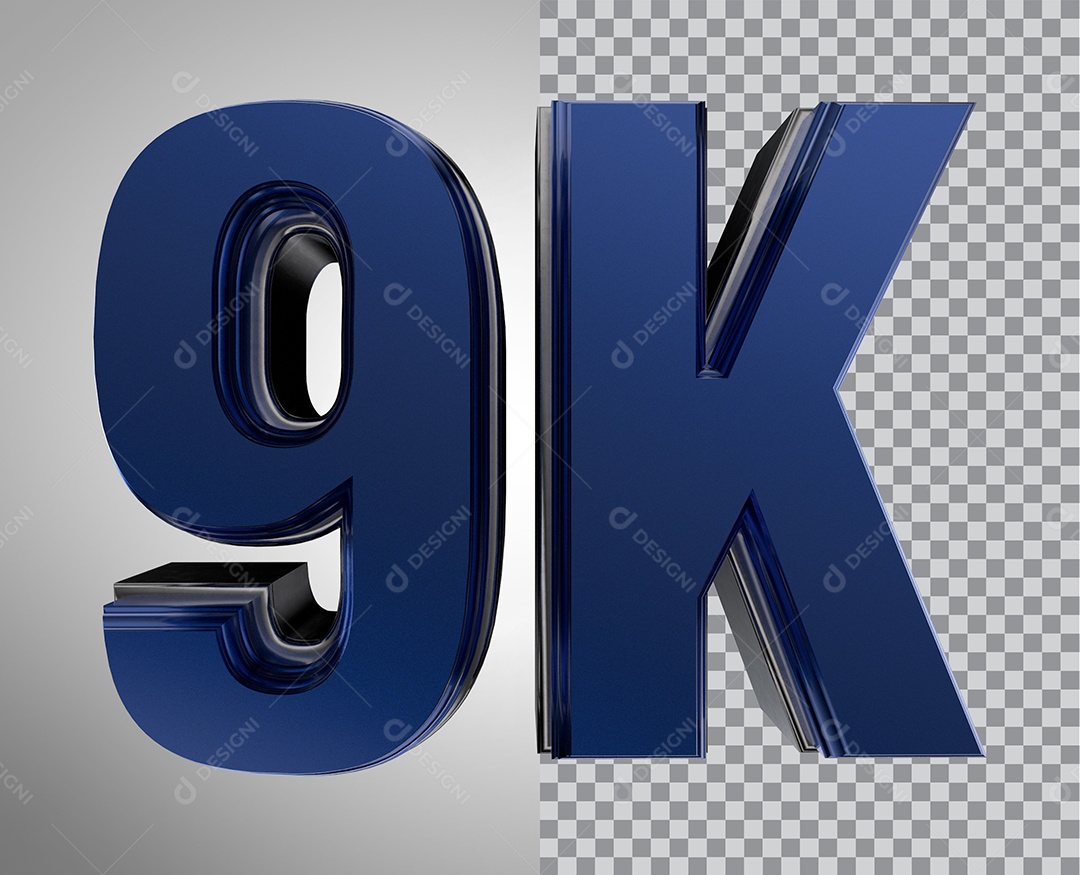 Número 3D 9K de Seguidores Elemento Azul Para Composição PNG Transparente