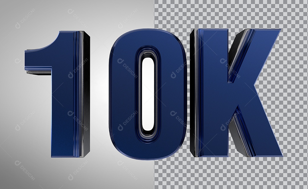 Número 3D 10K de Seguidores Elemento Azul Para Composição PNG Transparente
