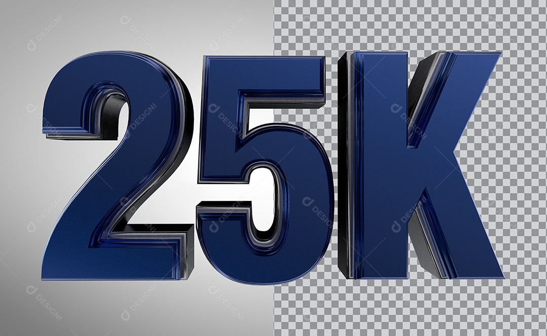 Número 3D 25K de Seguidores Elemento Azul Para Composição PNG Transparente