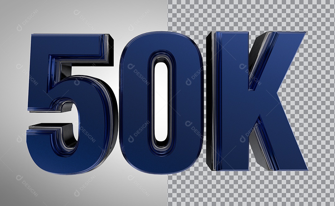 Número 3D 50K de Seguidores Elemento Azul Para Composição PNG Transparente