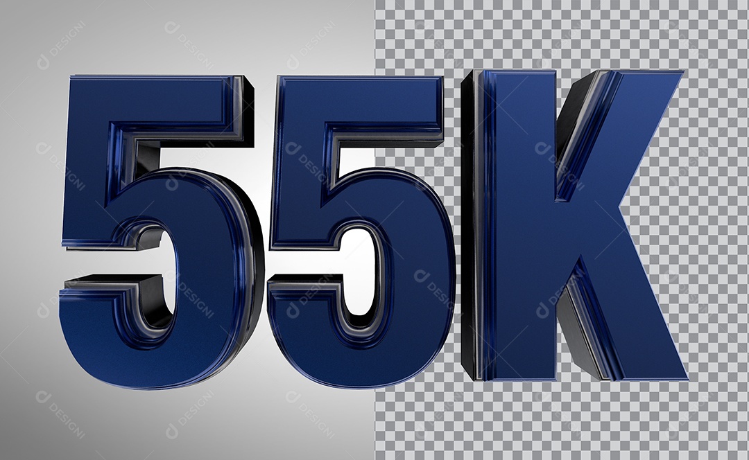 Número 3D 55K de Seguidores Elemento Azul Para Composição PNG Transparente