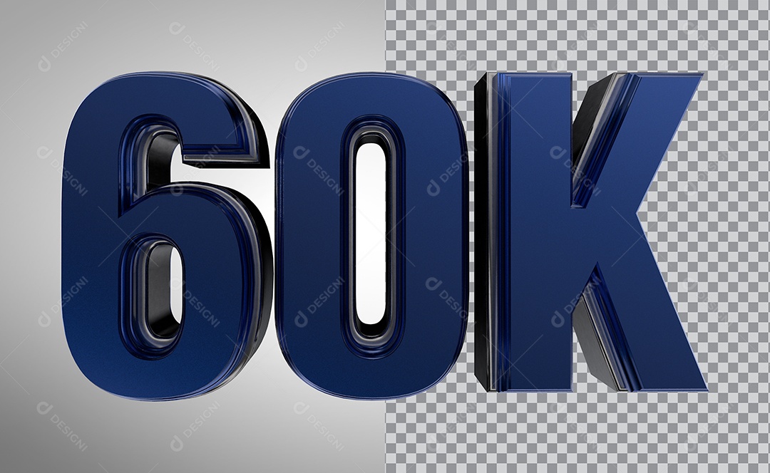 Número 3D 60K de Seguidores Elemento Azul Para Composição PNG Transparente