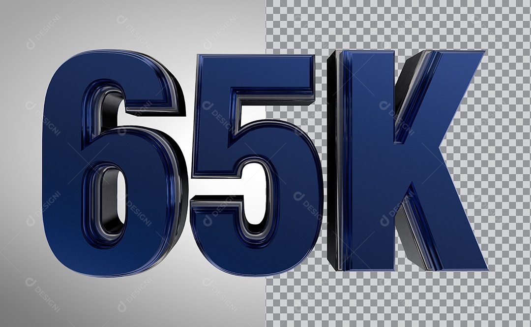 Número 3D 65K de Seguidores Elemento Azul Para Composição PNG Transparente