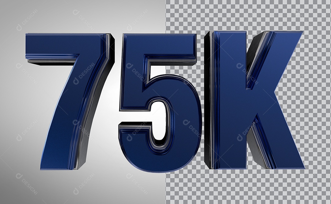 Número 3D 75K de Seguidores Elemento Azul Para Composição PNG Transparente