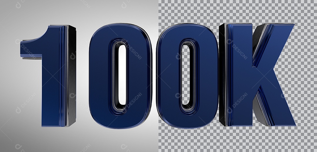 Número 3D 100K de Seguidores Elemento Azul Para Composição PNG Transparente