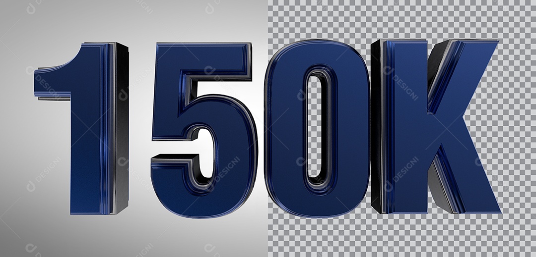 3D Number 150K Followers Blue Element For Transparent PNG Composition