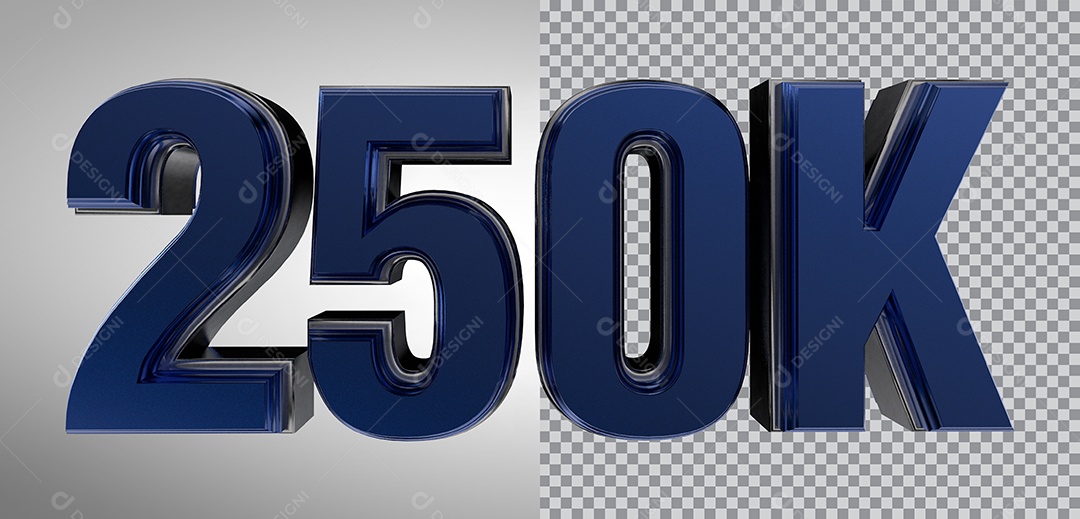 Número 3D 250K de Seguidores Elemento Azul Para Composição PNG Transparente