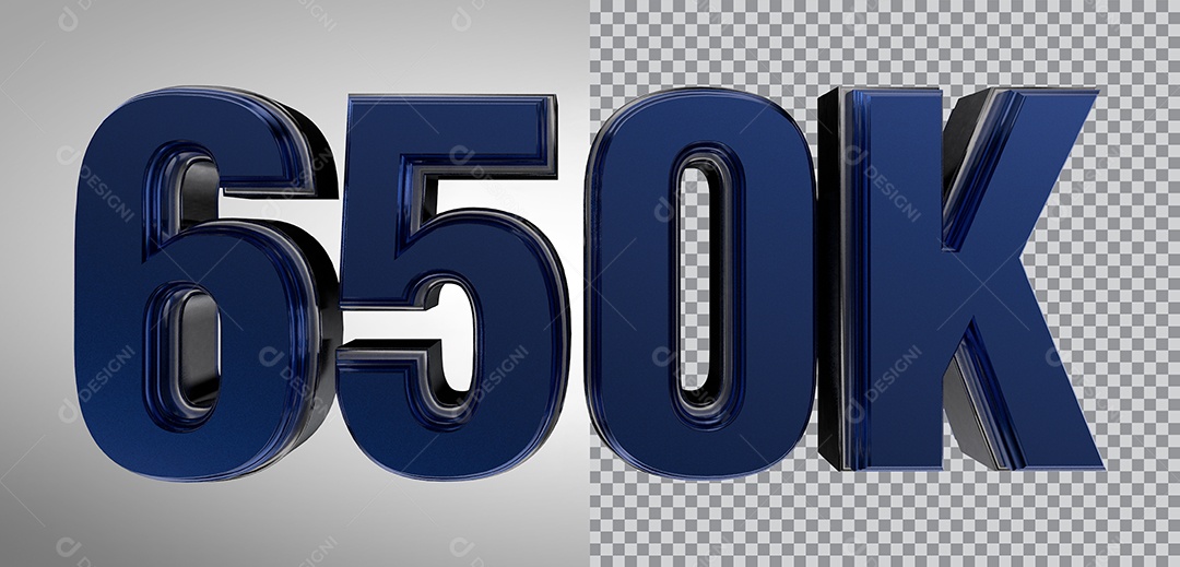 Número 3D 650K de Seguidores Elemento Azul Para Composição PNG Transparente