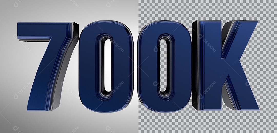 Número 3D 700K de Seguidores Elemento Azul Para Composição PNG Transparente